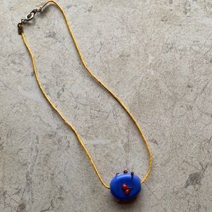 Blue Glass Bead Yellow Hemp Cord Choker